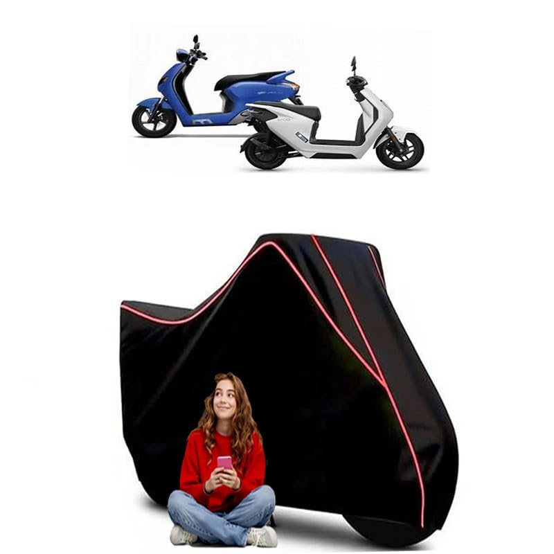 Image of iFlow Electric Scooty Bike Cover Water Resistant Outdoor Use Universal Fit Scooters Motorcycles Heavy Duty UV Protection Dust Rain Scratch Resistant Elastic Bottom Black Blue Piping