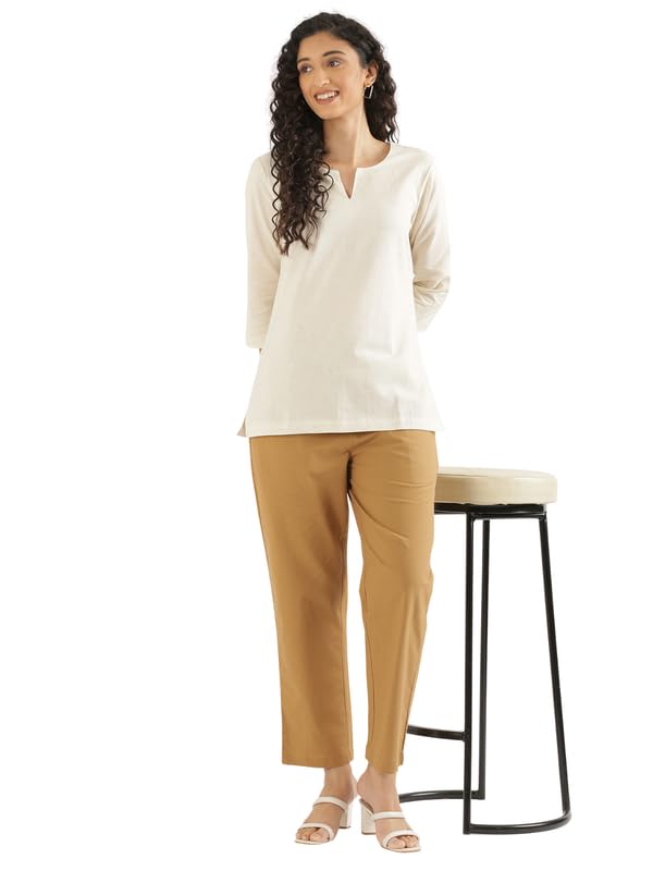 Image of SAADAA Cotton Straight Pants for Women | Breathable Everyday Wear Trousers | Drawstring, Deep Pockets & Elastic Waistband | Casual & Comfortable Fit