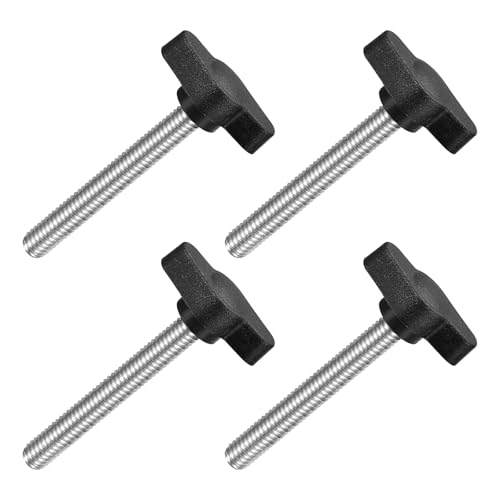 QUARKZMAN 4pz Manopole ad Alette a T a Farfalla, Manopola Serraggio Vite M6 x 45mm Filettatura Maschio Viti Acciaio Inossidabile 304 Maniglia 27mm Dia per Sostituzione Manopola, Nero