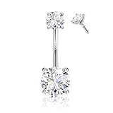 FIASASO 14G Sterling Silver Belly Button Rings for Women Round Cubic Zirconia Navel Barbell Stud Hypoallergenic Body Piercing Jewelry Silver 12mm
