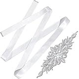 Wedding Dress Belt Bridal Belt with Silver Rhinestone Applique Crystal Handmade Ribbon Rhinestone...
