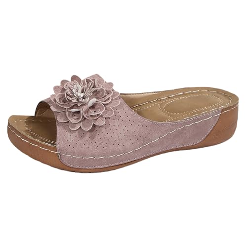 Sandales Femme Compensées Confort - Mule Femme Chic Et Élégante Sandale Avec Fleur Chaussures Bout Ouvert Nu-Pieds Plateforme Mules Retro Vintage Chaussure...