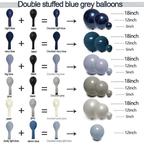 Image of Blue Balloon Arch Kit Double Stuffed Navy Pearl Grey Blue Latex Balloons | blue grey balloon arch dusty fog light blue balloon garland for birthday jean baby shower gender reveal bridal shower decor