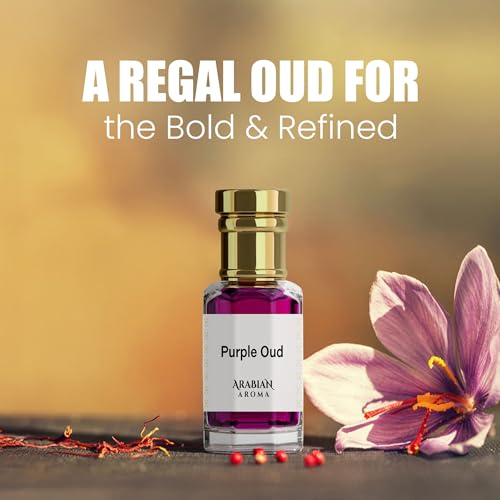 Image of Arabian Aroma Purple Oud Attar | Oriental Oud Attar with Saffron & Pink Peppercorn | Luxurious Ittar | Long-Lasting Alcohol-Free | 100% Perfume | Oil-Based Itra Perfume for Men & Women (6ml)
