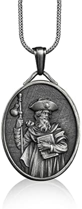 BySilverStone Jewelry - Saint Jakob of Nisibis Silver Oval Charm Necklace, Customizable Men Necklace, Catholic Gifts for Women, Christian Silver Men Gift Necklace