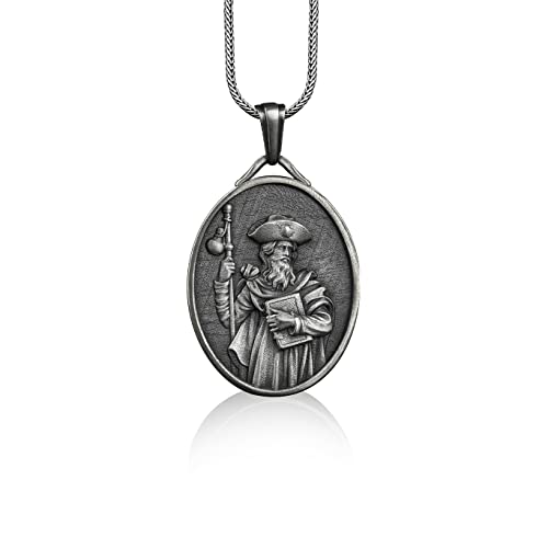 Bysilverstone Jewelry - Saint Jakob Of Nisibis Silver Oval Charm Necklace, Customizable Men Necklace, Catholic Gifts For Women, Christian Silver Men Gift Necklace #TOP3