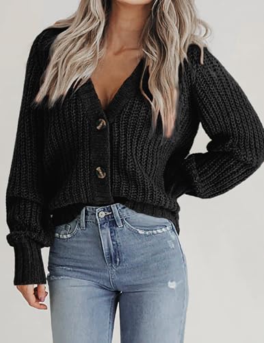 Image of Zeagoo Women's 2026 Fall Chunky Knit Cardigans Open Front Long Sleeve V Neck Button Loose Cardigan Sweaters