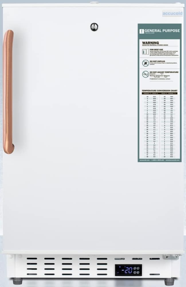 Summit Appliance ADA305AFTBC Built-in Undercounter -25ºC ADA Compliant All-Freezer in White, Lock, Pure Copper Towel Bar Handle, Digital Controls, Interior Baskets, Access Port and Manual Defrost