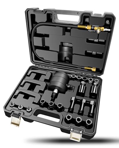 RUIZHI 24pc Extractor Neumático de Boquillas de Inyección - Herramienta de Extracción para Boquillas de Inyección, Inyector de Combustible Diésel, para Bosch Delphi Denso Siemen, con 19 Adaptadores