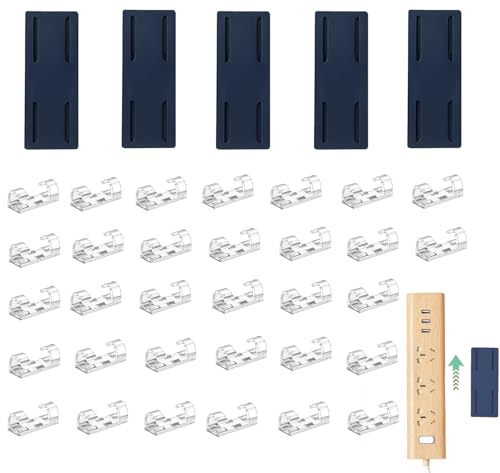 Socket Fixing kit, no-Drill self-Adhesive, 10 Power Strip Brackets （5 Sets） and 60 Cable clamp Kits, Easy to Install, no Additional Tools Required, and widely Applicable. (Navy Blue, Standard)