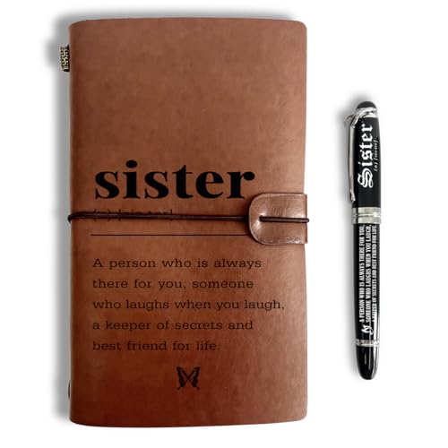 Carnet en cuir et stylo roller pour soeur | Journal intime 160 pages cadeau d'anniversaire