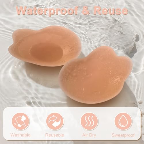 Image of Nipple Covers for Women With Lift,Thin Adhesive Sticky Bra Push Up | 2 Pairs,Waterproof,Sweat-Resistant,Lift breast,Reusable Silicone,Invisible Under Clothes,for Deep V Dresses & Wedding