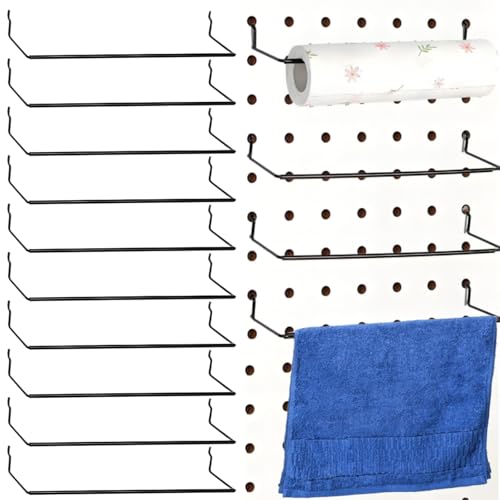 Acshio 10 Pack Paper Towel Holder for Pegboard, Fits Any Standard Pegboard Extendable Heavy Duty Pegboards Hooks for Workshop, Garage, Kitchen, Laundry Room, Bathroom