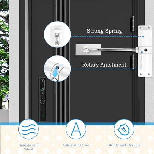 2 Stück Automatischer Türschließer Innentür, Einstellbar Türschließer Ohne Bohren, Federbelasteter Türschliesser mit Montageplatte und Schrauben, Door Closer für Zimmertür, Gartentor, Glastür, Haustür