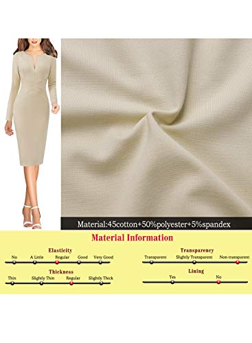 Vfshow Womens Beige Spring Fall Winter Elegant Slim Front Zipper Work Business Office Party Bodycon Pencil Sheath Dress 3570 Apt L #TOP6