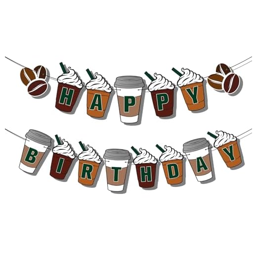 Happy birthday banner, Pre-String Coffee Themed Party Decorations Frappe Coffee Birthday Decorations for Coffee Party Supplies