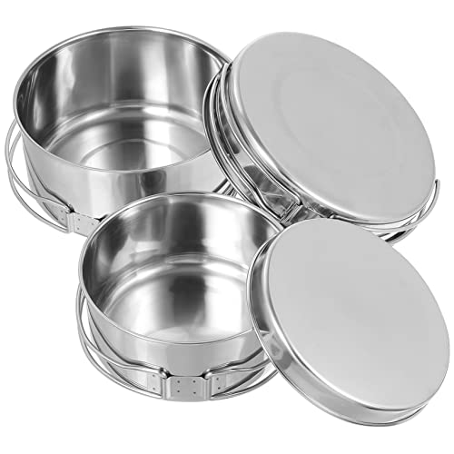 HEMOTON 4Pcs Camping Pot Pan Set Stackable Stainless Steel Non Stick Cookware for Outdoor Cooking Hiking and Picnics Durable Easy to Clean Multifunctional Cookware Set