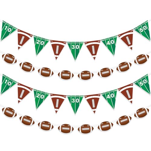 Football Paper Garland with Triangle Flags Football Party Hanging Decorations 4PCS Football Themed Banner Decor for Sports Theme Birthday Game Day Party Supplies