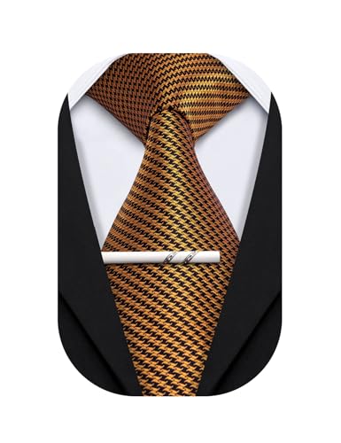 Image of Barry.Wang Silk Men Ties Formal Stripes Necktie and Tie Clip for Wedding Party Business Fashion Classic