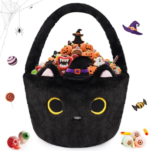 JIZWPOOM Halloween Basket, Black Cat Halloween Baskets, Trick or Treat
