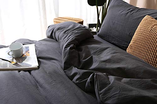 Image of F.Y.Dreams 100% Washed Cotton Duvet Cover for Weighted Blanket 80x87 inches with 16 Ties, Zipper on Long Side /Black Grey /Just Duvet Cover