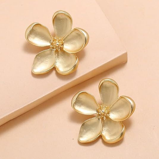 Chunky Gold Flower Earrings for Women Gold Flower Dangle Earrings Chunky Exaggerated Big Statement Petal Ear Stud Jewelry - Image 4