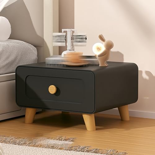 WYRNOBRX Mesita De Noche Pequeña con Cajones Patas Madera Maciza Mesita Auxiliar Rústica Mesa De Cabecera Madera Cajonera Gabinete De Noche Tradicional para Dormitorio,Negro,L16*W16*H11
