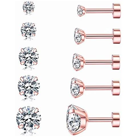 Cubic Zirconia Hypoallergenic Women's Earrings Men's Earrings Women's Earrings Cartilage Fashion Surgical Steel Screw Earrings 5 Pairs Cover