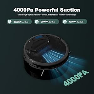 TECBOT S3 PRO Robotic Vacuum Cleaner and mop LiDAR Navigation 150mins Runtime4000Pa Suction Automatic Charging Robot Vacuum Cleaner WiFiAppAlexa Ideal for Hard Floor Pet HairBlack