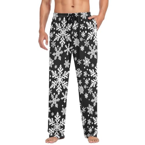 Christmas Snowflakes Pajama Pants White Black TextureLounge Sleepwear PJs Men's Pajama Bottoms Lightweight Sleep Pants S3