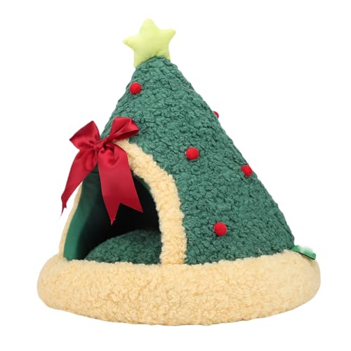 OPPWONG Cama Cueva para Gatos Diseño Semicerrado Árbol de Navidad Multifuncional Casa para Mascotas Cálida Triangular Cama para Tienda Cueva para Mascotas Calor y Aislamiento