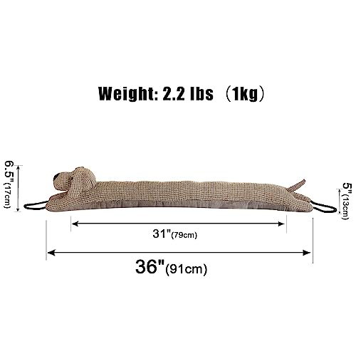 Marwood Under Door Draught Excluder Decorative Wind Stopper 91cm for Door & Window, Weighted Animal Air Door Draft Stopper Snake Noise Blocker for Bottom of Door with Hanging Loops - Brown Dog 36"