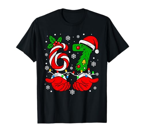 Christmas 67 Candy Cane Six Seven Meme Lights Santa Hat Xmas T-Shirt