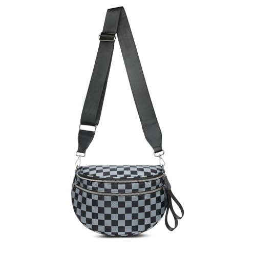 Spacious RFID Checkered Crossbody Bag Nylon Bum Bag for Women Travel Purse