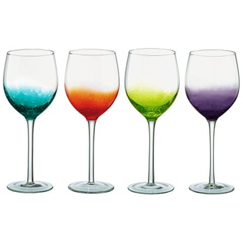 Anton Studio Designs - Fizz Wine Glass Multicoloured - Set of 4 - 600ml Capacity Per Glass - Multi-Coloured Wine Glasses, Great Wine Glasses Gift Or to Enjoy at Home Cover