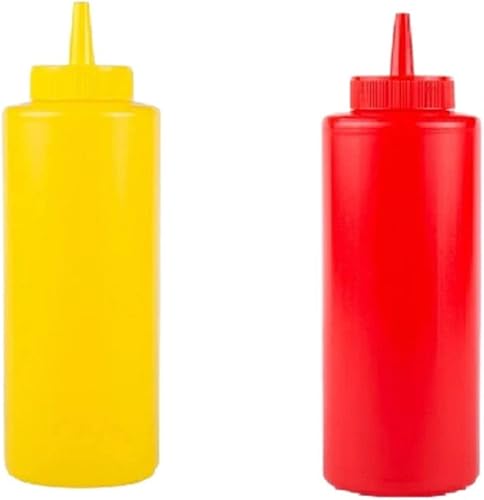 Dispensador de botellas exprimibles de condimentos de mostaza y ketchup, rojo amarillo, cocina, manualidades, barbacoa, picnic, 12 onzas, sin BPA