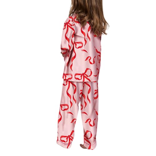 Mommy and Me Christmas Bow Tie Outfit Set Silk Satin Bow Print Mom Daughter Family Matching Outfits Xmas 2PC Jammies3