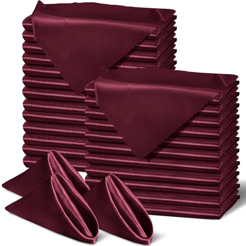 SiinvdaBZX 60 Pieces Burgundy Cloth Napkins Scalloped Edges Decor, 17x17 Inches Square Satin Napkins Silky Soft Polyester Dinner Napkins for Wedding Banquet Restaurant Decoration