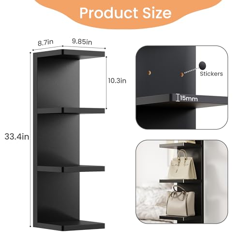 Image of upsimples 4 -Tier Floating Wall Shelf, Black Vertical Vanity Decor Shelves | Wall Display for Bag, Purfume, Shoes, Books, Storage Shelves for Bedroom, Living Room, Home Decor