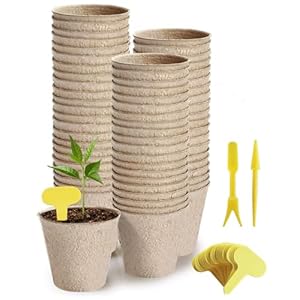 100pcs 2.36” Peat Pots,Biodegradable Peat Pots for Seedlings, Plant Nursery Pots for Vegetables,Fruits,Flowers,Graden, Bonus 100 T-Labels& 2 Transplant Tools