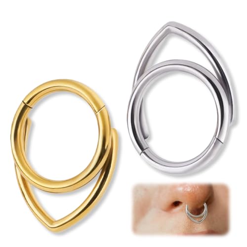 Stile doppio septum: Ottieni un look unico con 2 anelli naso sovrapposti in oro e argento. Perfetti per creare un elegante effetto doppio septum con un solo piercing naso, ideale per chi cerca uno stile moderno e distintivo