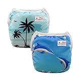 Alva Baby Boys & Girls Swim Diapers One Size Reuseable Adjustable 0-24 mo.Size 10-40lbs 2pcs DYK07-08