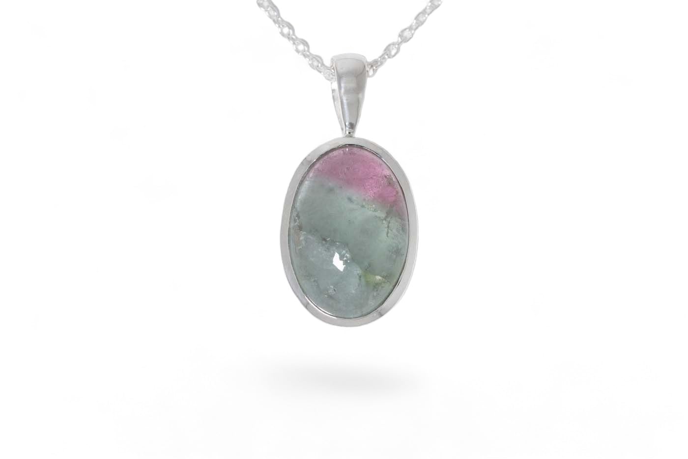 Wassermelonen Turmalin Silber Anhänger. Länge 34mm