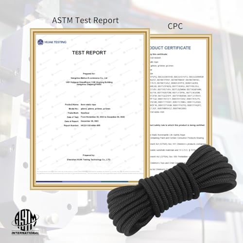 Foto von NewDoar Outdoor-Seil 18KN 10mm(3/8 in) Hochfestes Zubehörseil Doppelt geflochten Multifunktionales Seil für Camping, Wandern, Angeln, Lastentransport, Hängematten, Zelte(Schwarz 10mm,20ft)