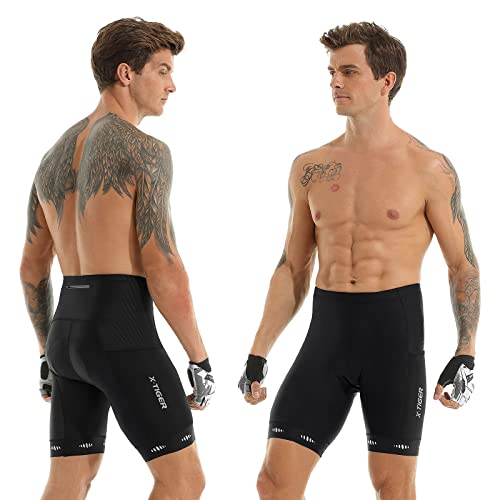 X-TIGER Radlerhose Herren mit 5D Sitzpolster,Fahrradhose Herren Atmungsaktive Schnelltrocknende Radhose mit 3 Taschen