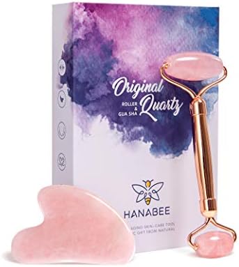 Gua Sha Facial Massage Tools,Rose Quartz Face Roller,Jade Roller for Face,Beauty Face Massager,Eye Massager,Reduce Wrinkles,Lymphatic Drainage,Face Lift.HANABEE Skin Care Sets & Kits (Pink)