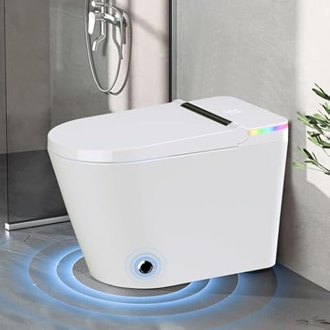 Smart Bidet Toilet with Unlimited Heated Water/Adjustable Washing Settings/Air Dryer/LED-light, One Piece Bidet-Toilet with Remote Control/Auto Open&Close Cover Cover