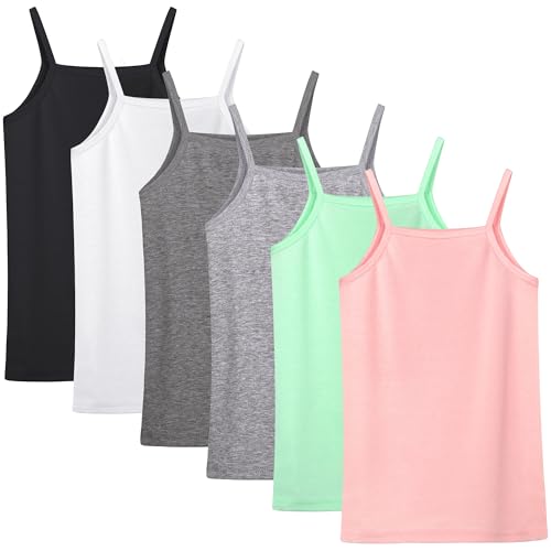 Poroka 6 Pack Girls Tank Top Solid Sleeveless Undershirts Cami Scoop Neck Undershirts Soft Dance Tank Tops for Toddler
