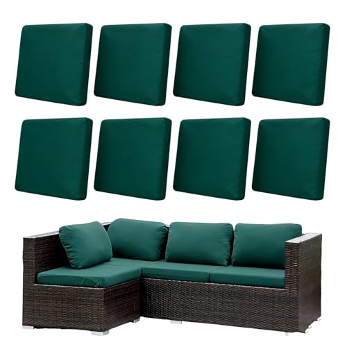 Morbuy 8 Pack Elastic Outdoor Cushion Covers Water Resistant Garden Seat Cushion Covers Replacement Patio Furniture Cushion Slipcovers for Rattan Corner Sofa (Dark Green)