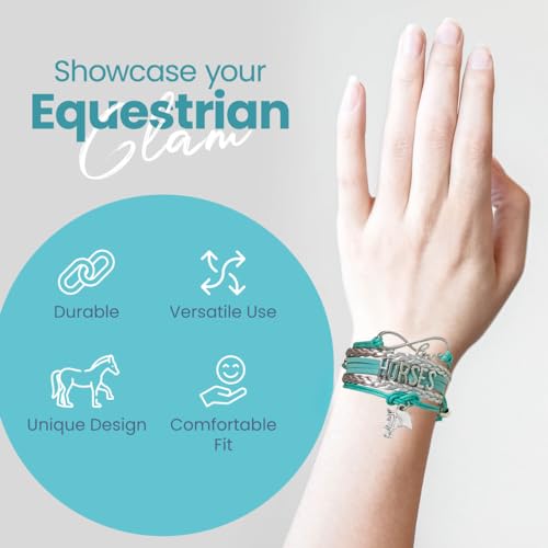 Infinity Collection Horse Bracelet – Teal and Silver Love Horses Charm Bracelet – Equestrian Jewelry Gift for Horse Lover and Riders – Cute Equestrian Accessories and Birthday Gifts3